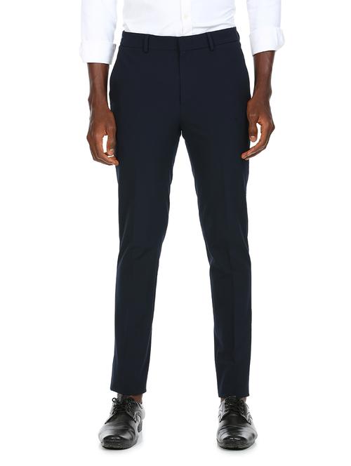 navy blue solid flat front formal trouser - 17983456 - Very Small Image - 1