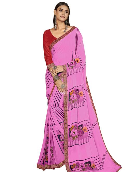 floral printed saree with blouse - 17983948 - Very Small Image - 1