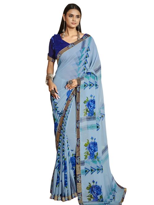 floral printed saree with blouse - 17983951 - Very Small Image - 1