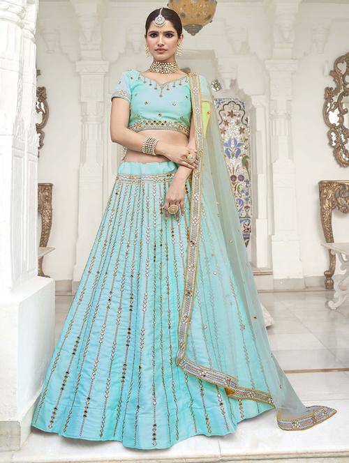light blue silk flared lehenga - 17984029 - Very Small Image - 1