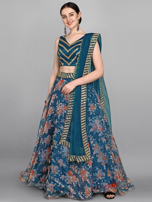 teal net flared lehenga - 17984044 - Very Small Image - 1