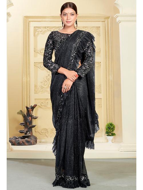 sequined embroidered saree with blouse - 17984168 - Very Small Image - 1