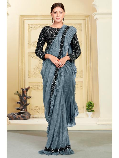 sequined embroidered saree with blouse - 17984169 - Very Small Image - 1
