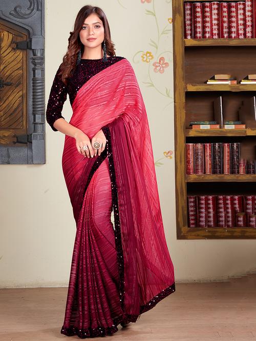 sequined embroidered saree with blouse - 17984198 - Very Small Image - 1