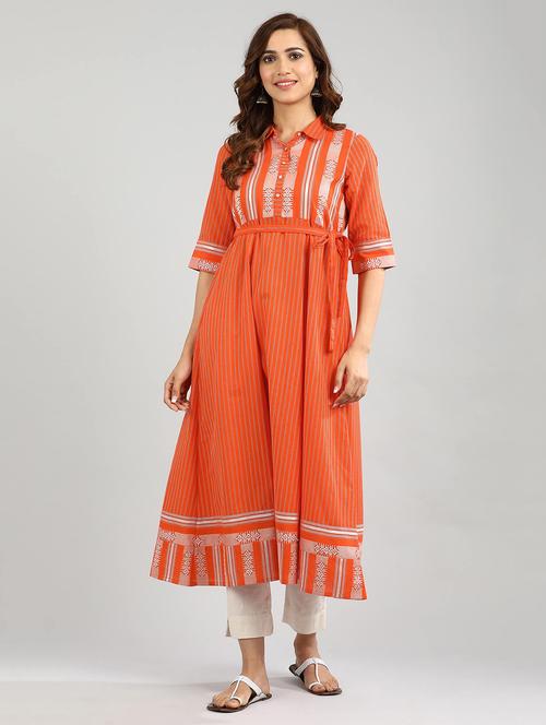 orange striped a-line kurta - 17984997 - Very Small Image - 1