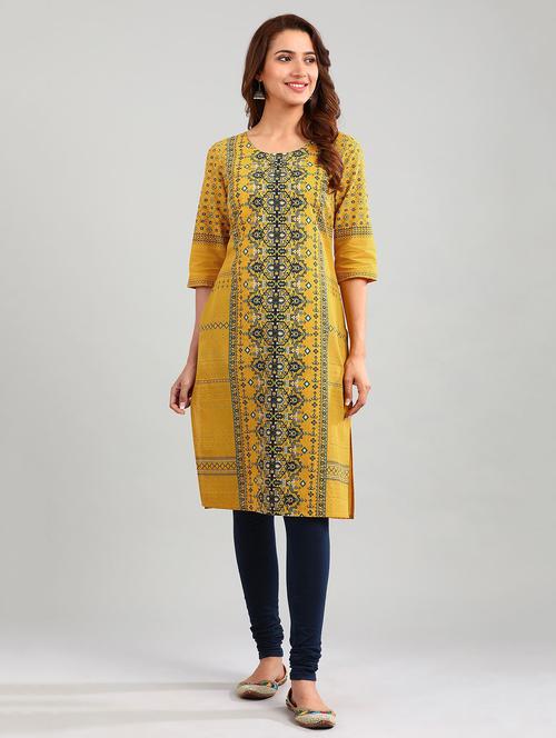 yellow printed straight kurta - 17985029 - Very Small Image - 1