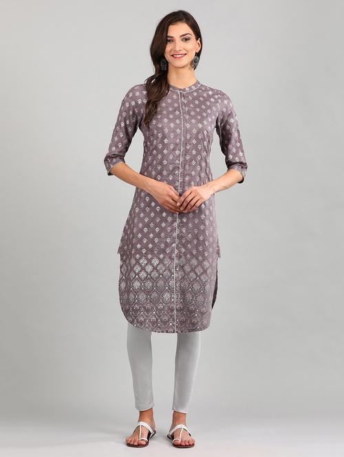 grey printed straight kurta - 17985047 - Very Small Image - 1