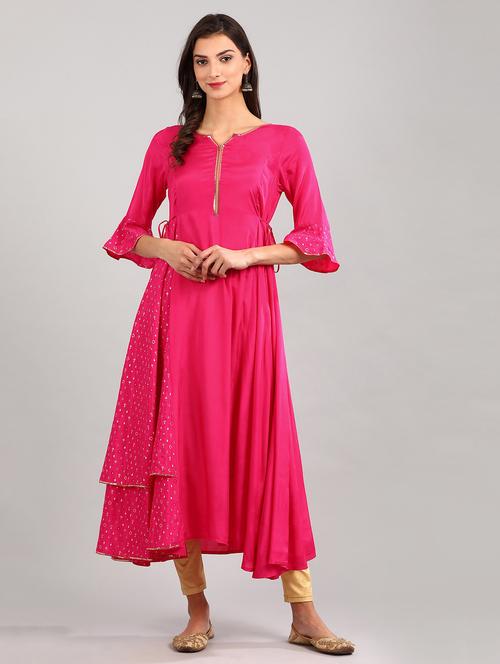 pink solid a-line kurta - 17985057 - Very Small Image - 1