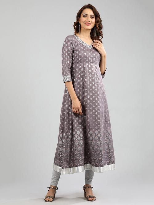 grey printed flared kurta - 17985061 - Very Small Image - 1