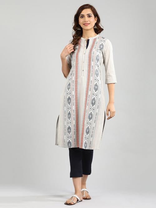 off-white printed straight kurta - 17985152 - Very Small Image - 1