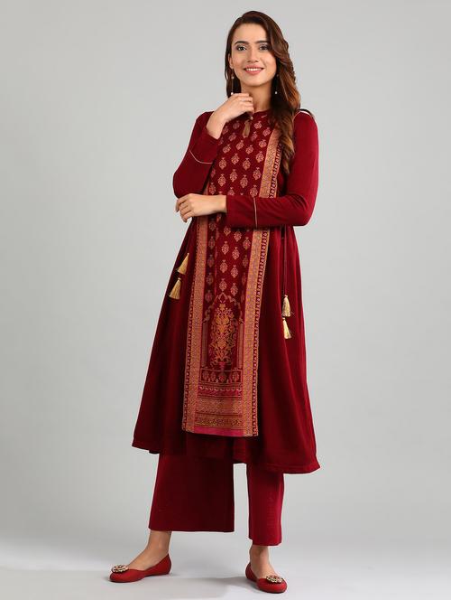maroon printed flared kurta - 17985194 - Very Small Image - 1
