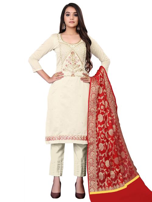 embroidered semi-stitched suit - 17986007 - Very Small Image - 1