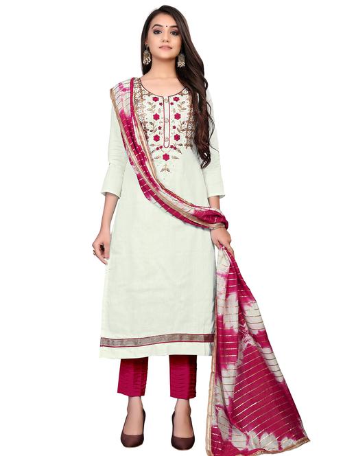 embroidered semi-stitched suit - 17986016 - Very Small Image - 1