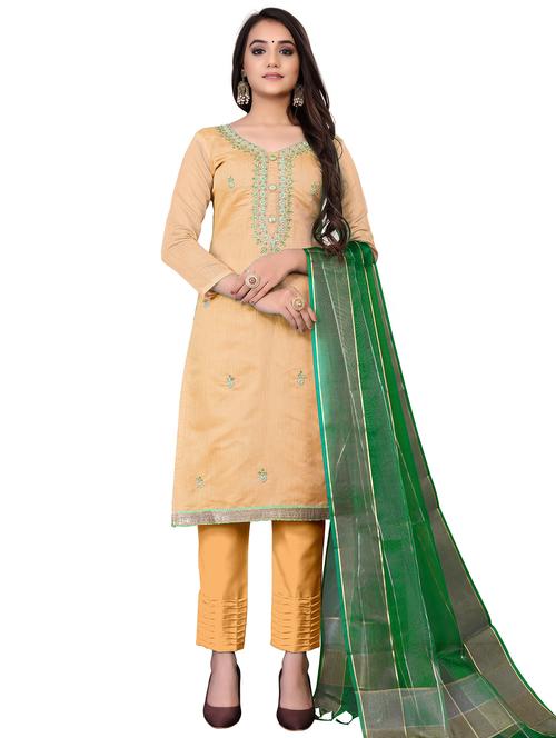 embroidered semi-stitched suit - 17986020 - Very Small Image - 1