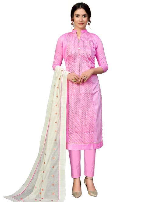 embroidered semi-stitched suit - 17986038 - Very Small Image - 1