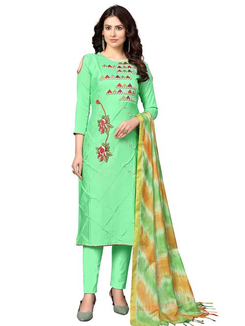 embroidered semi-stitched suit - 17986039 - Very Small Image - 1