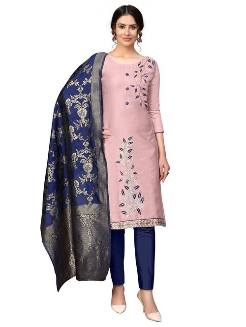 embroidered semi-stitched suit - 17986051 - Very Small Image - 1
