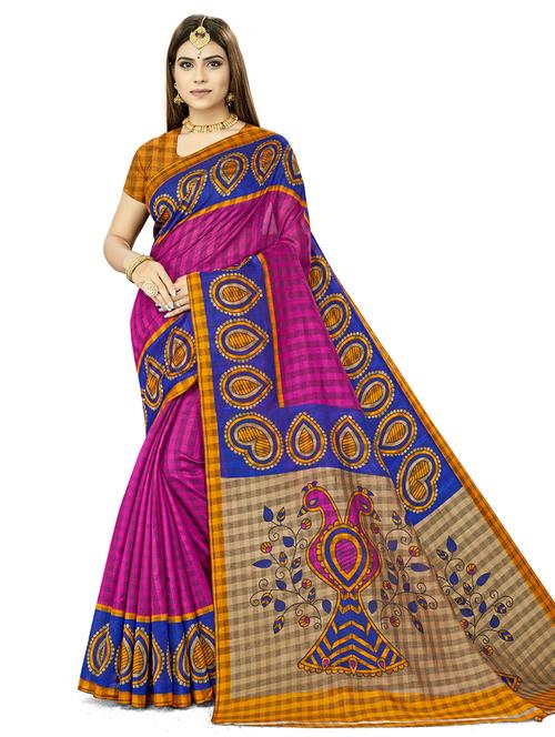 check printed saree - 17986822 - Very Small Image - 1