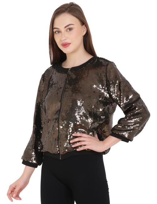 fully sequined bomber jacket in dark - 17986920 - Very Small Image - 1