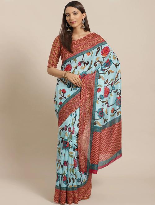 floral printed saree with blouse - 17988869 - Very Small Image - 1
