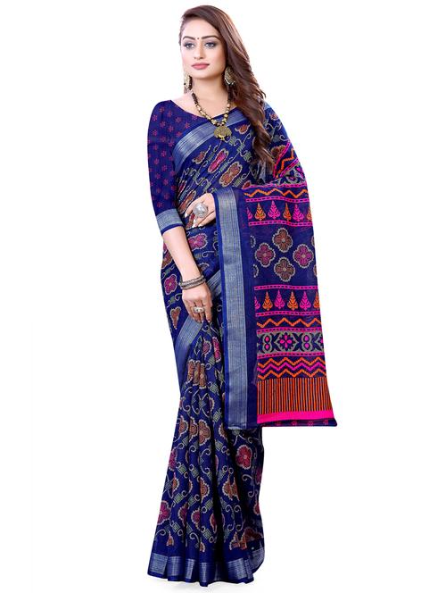 navy blue printed saree with blouse - 17988878 - Very Small Image - 1