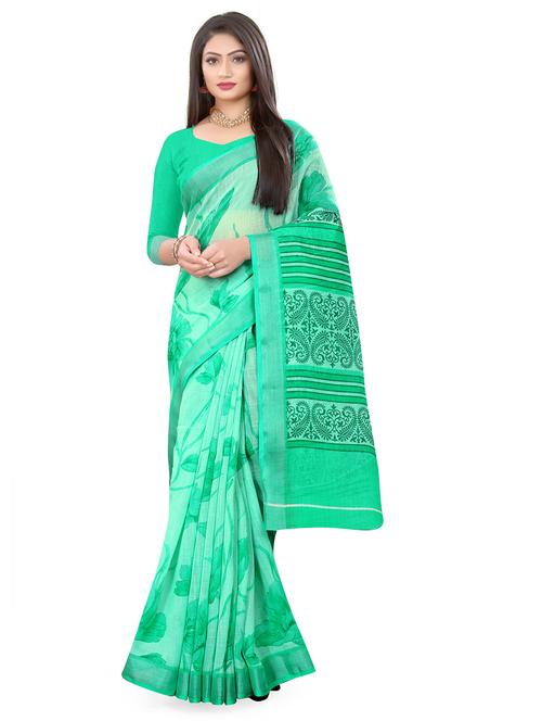 green printed saree with blouse - 17988881 - Very Small Image - 1