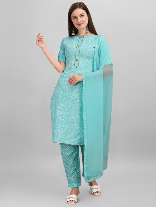 sky blue cotton blend unstitched suit - 17991075 - Very Small Image - 1