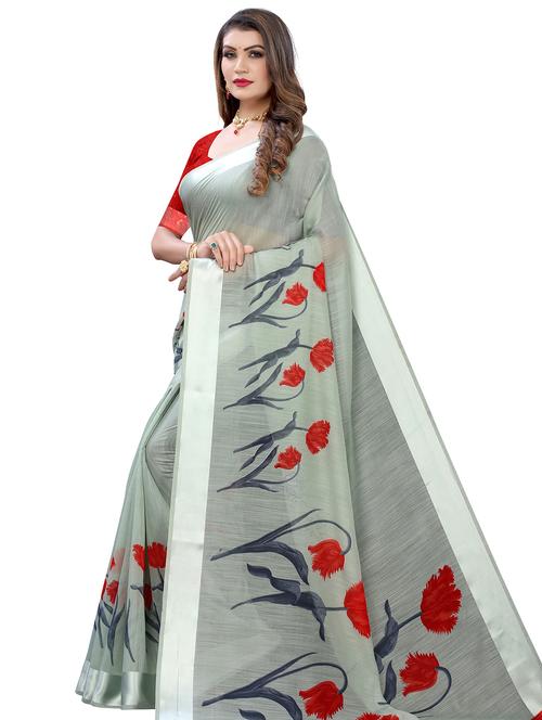 floral printed saree with blouse - 17994066 - Very Small Image - 1
