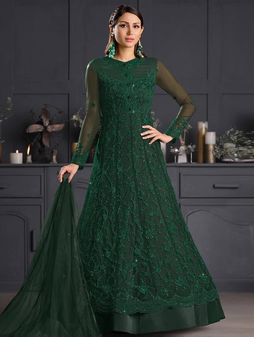 green net semistitched suit - 17995616 - Very Small Image - 1