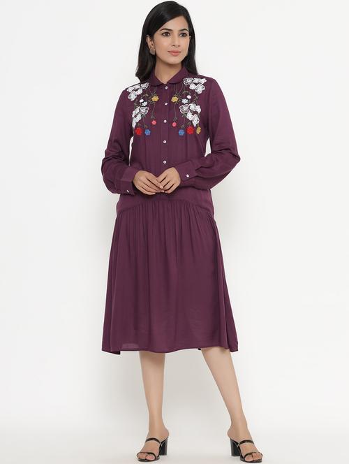 purple viscose aline ethnic dress - 17995637 - Very Small Image - 1