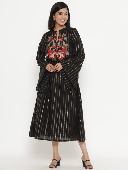 black cotton aline ethnic dress - 17995647 - Very Small Image - 1