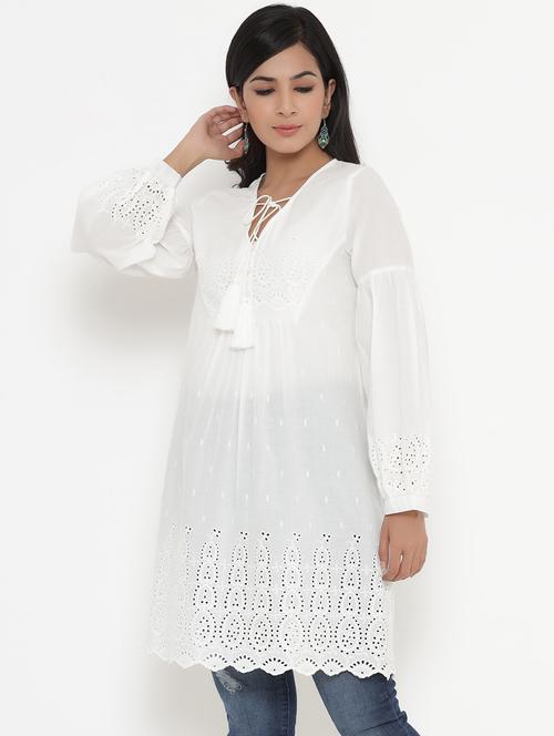tie up neck solid tunic - 17995659 - Very Small Image - 1
