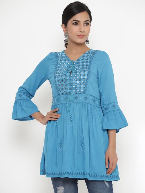 tie up neck embroidered tunic - 17995661 - Very Small Image - 1