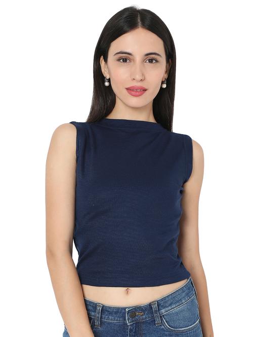 round neck solid crop blouse - 17995743 - Very Small Image - 1