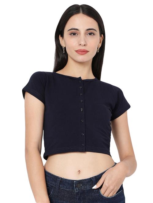round neck solid crop shirt - 17995746 - Very Small Image - 1