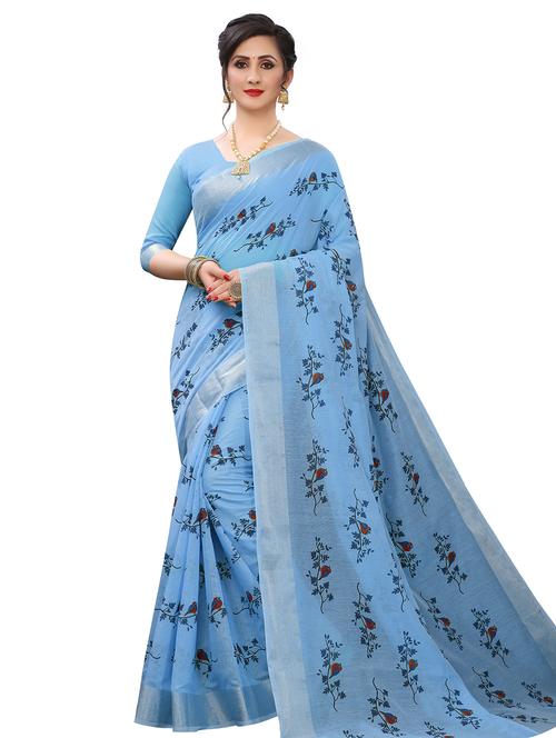 floral printed saree with blouse - 17996581 - Very Small Image - 1