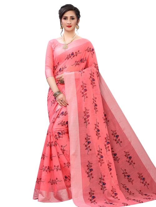 floral printed saree with blouse - 17996582 - Very Small Image - 1