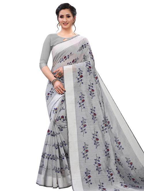 floral printed saree with blouse - 17996584 - Very Small Image - 1