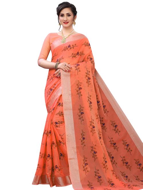 floral printed saree with blouse - 17996585 - Very Small Image - 1