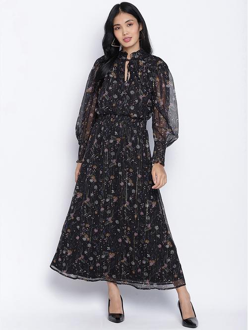 tie up neck printed a-line dress - 17996868 - Very Small Image - 1