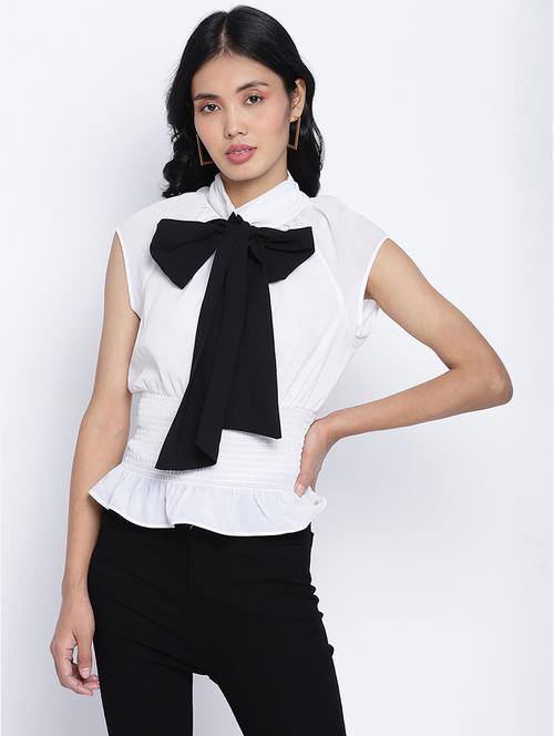 mock neck contrast bow top - 17996889 - Very Small Image - 1