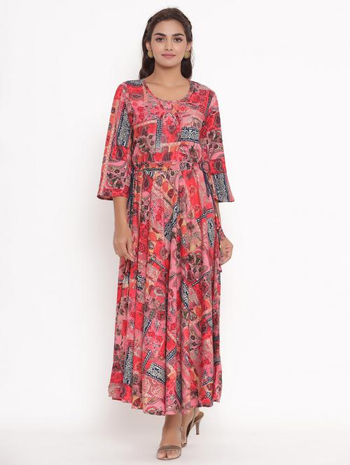 round neck printed flared kurta - 17996951 - Very Small Image - 1