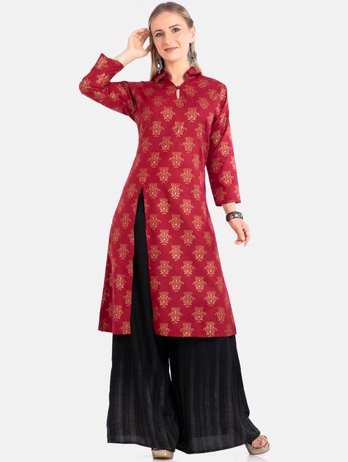 foil print straight kurta - 17997251 - Very Small Image - 1