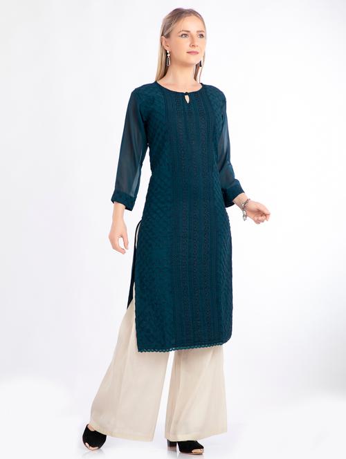 tonal embroidered chikankari straight kurta - 17997253 - Very Small Image - 1