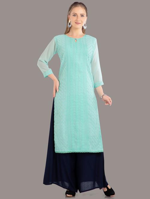 tonal embroidered chikankari straight kurta - 17997255 - Very Small Image - 1