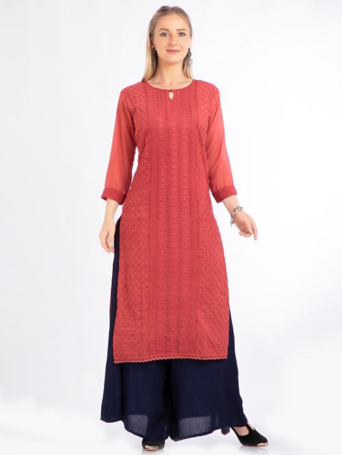 tonal embroidered chikankari straight kurta - 17997256 - Very Small Image - 1