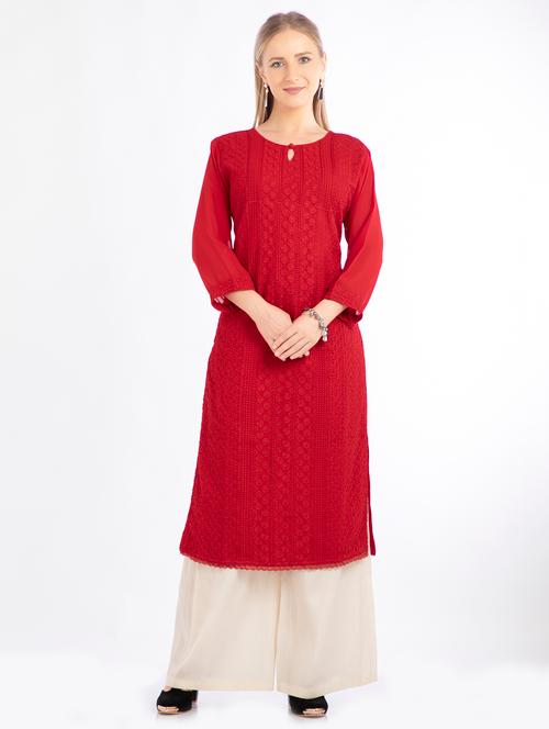 tonal embroidered chikankari straight kurta - 17997260 - Very Small Image - 1