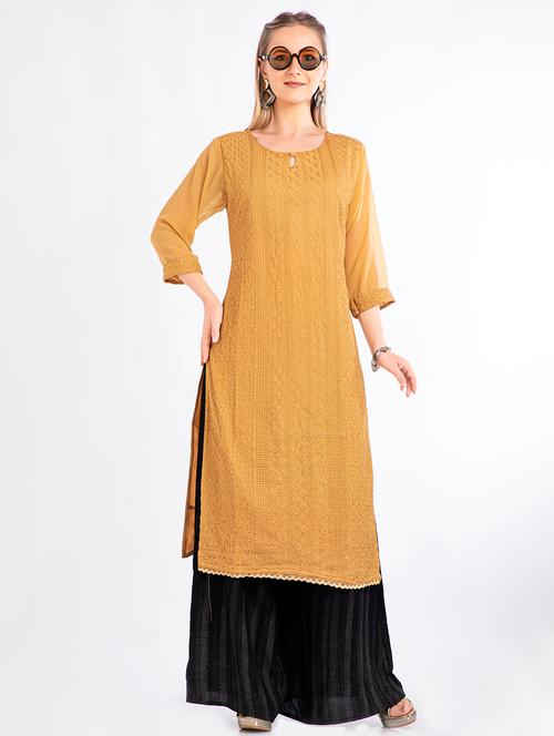 tonal embroidered chikankari straight kurta - 17997262 - Very Small Image - 1