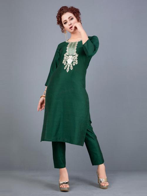 green solid kurta pant set - 17997282 - Very Small Image - 1