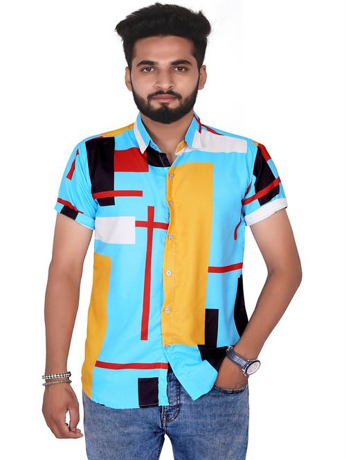 blue printed casual shirt - 17997858 - Very Small Image - 1